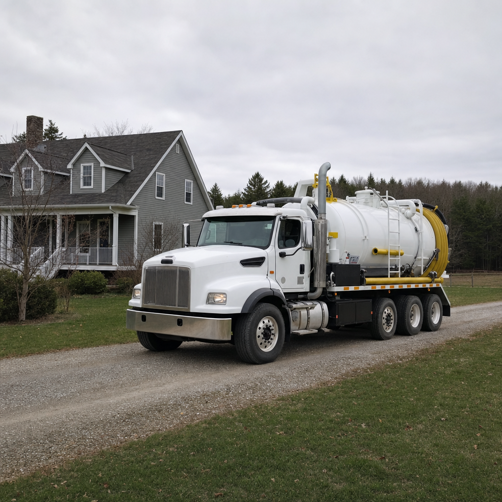 Septic vacuum truck arriving at a Lee's Summit home for same-day emergency service