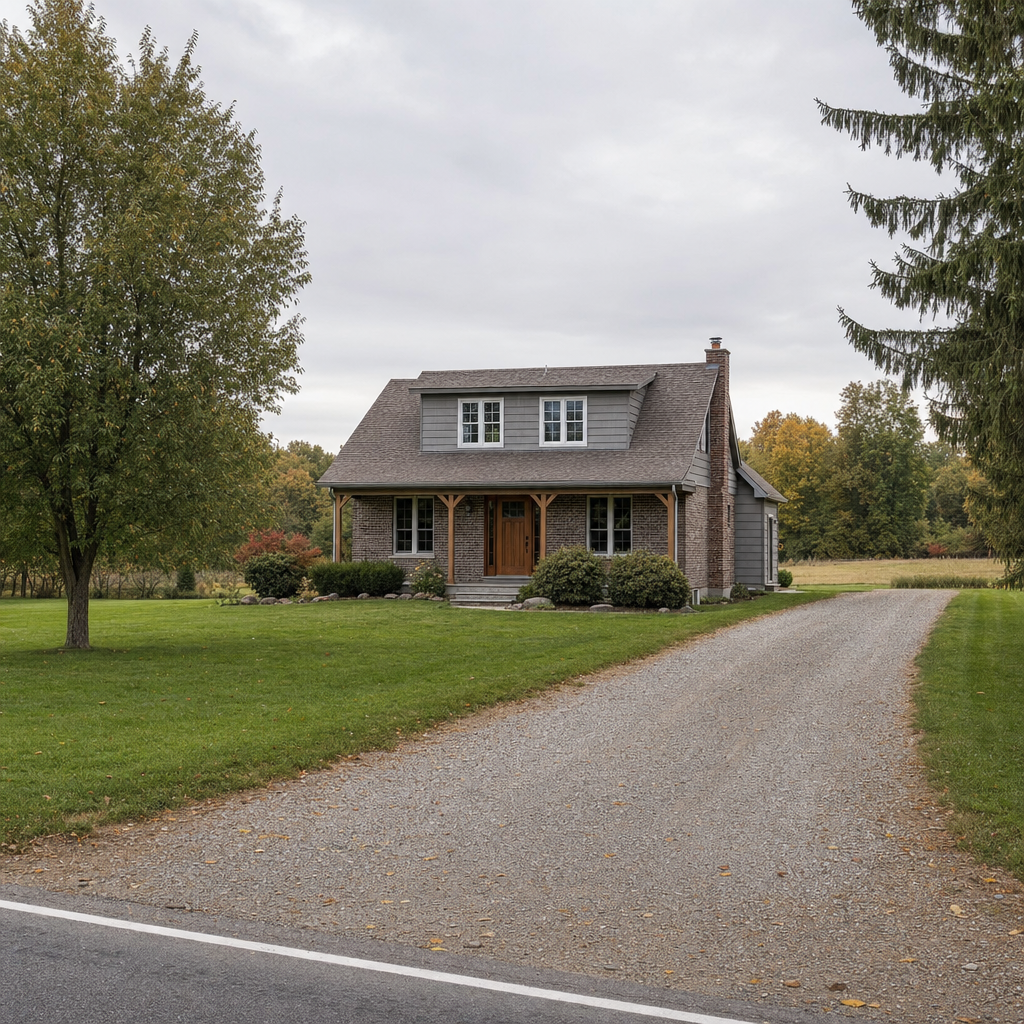 A calm single-family home exterior on a quiet Lee's Summit street, representing the household size and daily water use that decides how often a septic tank needs pumping